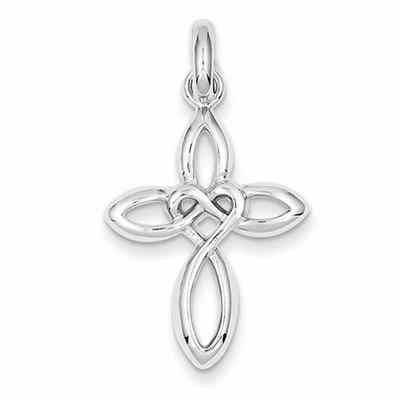 Celtic Cross Pendant with Heart-Knot Middle in Sterling Silver -  - QGCR-QC7234