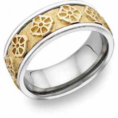 Celtic Cross Wedding Band, 14K Two-Tone Gold -  - Celtic-X