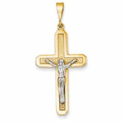 Celtic Crucifix Pendant, 14K Two-Tone Gold -  - QGCR-D851
