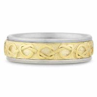 Celtic Heart Knot Wedding Band, 14K Two-tone Gold