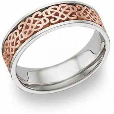 Celtic Heart Knot Wedding Band Ring, 14K White Gold and Rose Gold -  - TT7C-PW
