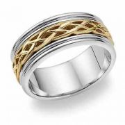 Celtic Knot Weave Wedding Band Ring - 14K Two-Tone Gold