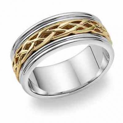 Celtic Knot Weave Wedding Band Ring - 14K Two-Tone Gold -  - Celtic-F