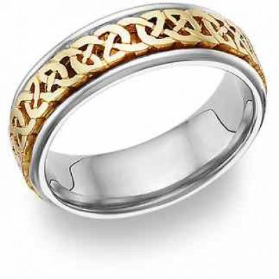 Celtic Knot Wedding Band Ring, 14K Gold and Silver -  - CELTIC-E7-14KSS