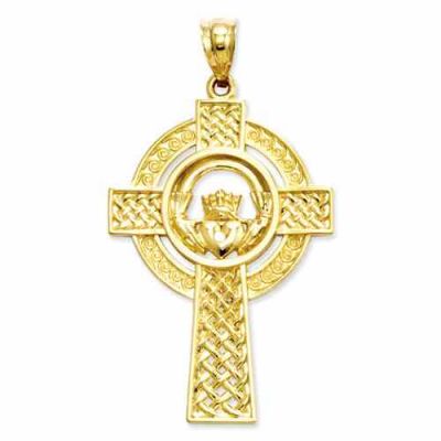 Celtic Spiral Cross Pendant, 14K Yellow Gold -  - QGCR-C2703