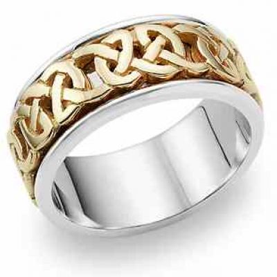 Celtic Wedding Band Ring in 14K Gold and Silver -  - CELTIC-E-14KSS
