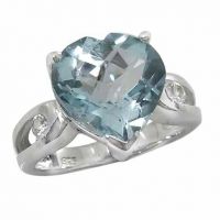 Checkerboard Blue Topaz Heart Ring in Silver
