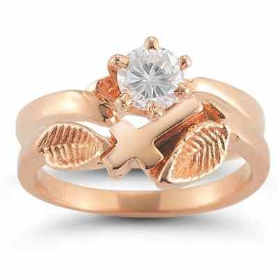 Christian Cross Diamond Bridal Wedding Ring Set in 14K Rose Gold -  - AOGEGR-3054R