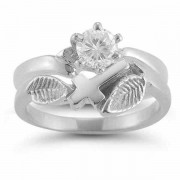 Christian Cross White Topaz Bridal Wedding Ring Set in Sterling Silver