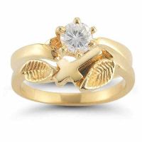 Christian Cross CZ Bridal Wedding Ring Set in 14K Yellow Gold