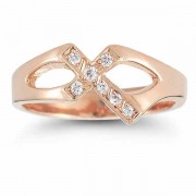 Christian Cross Diamond Ring in 14K Rose Gold