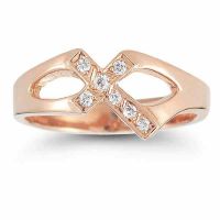 Christian Cross Diamond Ring in 14K Rose Gold