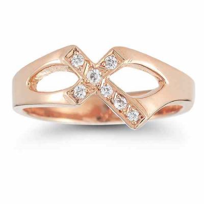 Christian Cross Diamond Ring in 14K Rose Gold -  - AOGRG-3021R