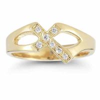 Christian Cross Diamond Ring in 14K Yellow Gold