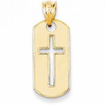 Christian Cross Dog Tag Pendant, 14K Yellow Gold -  - QGCR-D3794