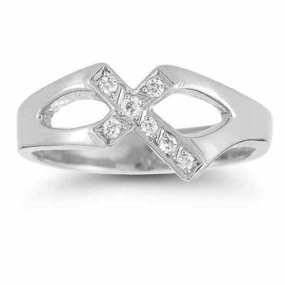 Christian Cross Cubic Zirconia Ring in 14K White Gold -  - AOGRG-3021WCZ