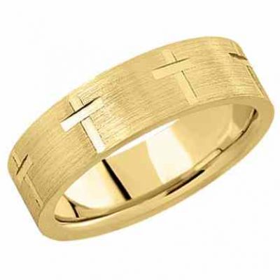 Christian Cross Wedding Band 14K Gold -  - USWB-M410Y