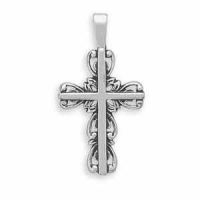 Christian Cross with Scroll Outline, Sterling Silver