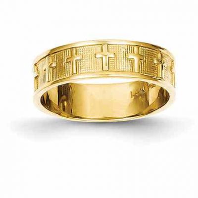 Christian Crosses Wedding Band Ring, 14K Gold -  - QGRG-C2103