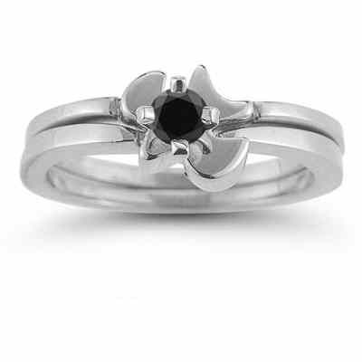 Christian Dove Black Diamond Engagement Ring Set, 14K White Gold -  - AOGEGR-3014BLKW