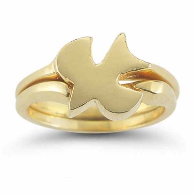 Christian Dove Bridal Wedding Ring Set in 14K Yellow Gold -  - AOGEGR-3050Y
