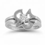 Christian Dove CZ Engagement Bridal Wedding Ring Set in 14K White Gold