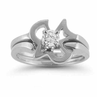 Christian Dove CZ Engagement Bridal Wedding Ring Set in 14K White Gold -  - AOGEGR-3051WCZ