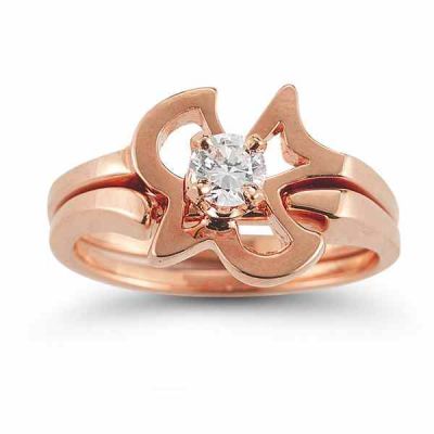 Christian Dove Diamond Engagement and Wedding Ring Set 14K Rose Gold -  - AOGEGR-3051R