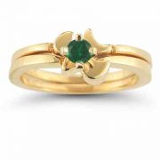Christian Dove Emerald Engagement Ring Bridal Set, 14K Gold