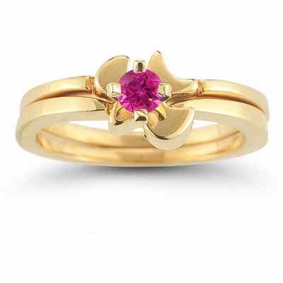 Christian Dove Pink Topaz Engagement Bridal Ring Set, 14K Yellow Gold -  - AOGEGR-3014PTY