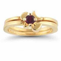 Christian Dove Ruby Bridal Ring Set, 14K Yellow Gold