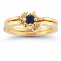 Christian Dove Sapphire Engagement Ring Bridal Set in 14K Yellow Gold