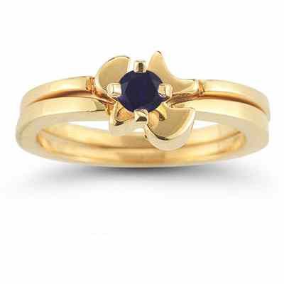 Christian Dove Sapphire Engagement Ring Bridal Set in 14K Yellow Gold -  - AOGEGR-3014SPY