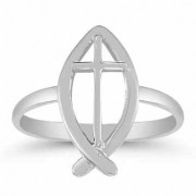 Christian Ichthus Ring in 14K White Gold