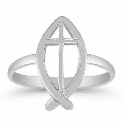 Christian Ichthus Ring in 14K White Gold -  - AOGRG-14104W