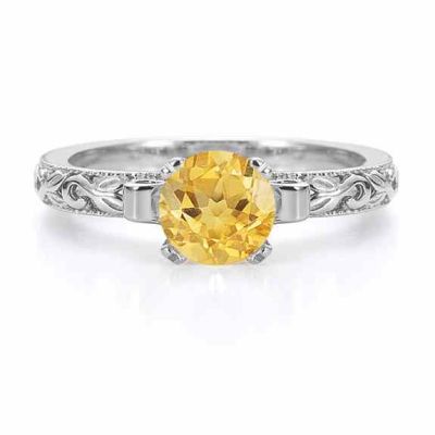 Citrine 1 Carat Art Deco Ring in Sterling Silver -  - EGR3900CTSS