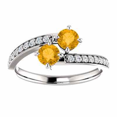 Citrine and CZ "Only Us" Two Stone Ring in Sterling Silver -  - STLRG-122933RCTCZSS