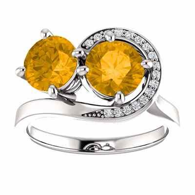 Citrine and CZ Swirl Design 2 Stone Ring in Sterling Silver -  - STLRG-71807CTCZSS