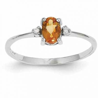 Citrine and Diamond Birthstone Ring, 14K White Gold -  - QGRG-XBR224