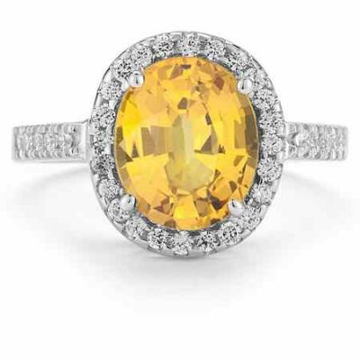 Citrine and Diamond Cocktail Ring in 14K White Gold -  - SK-GMR-4CT