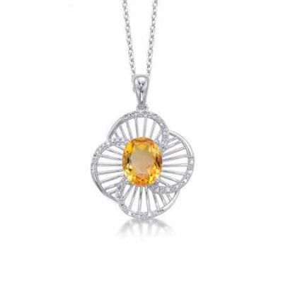 Citrine and Diamond Floral Necklace in Sterling Silver -  - MK-DFP202CT