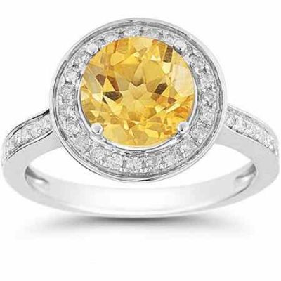 Citrine and Diamond Halo Ring in 14K White Gold -  - RXP-11R-1508GCT