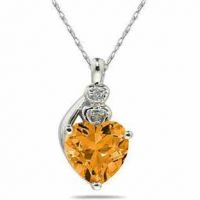 Citrine & Diamond Heart Necklace 10K White Gold