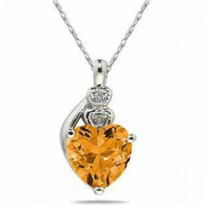 Citrine & Diamond Heart Necklace 10K White Gold -  - SPP7937CT