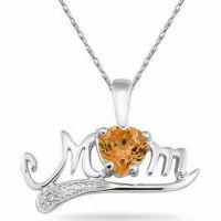 Citrine and Diamond MOM Necklace, 10K White Gold