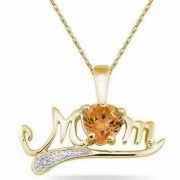 Citrine and Diamond MOM Necklace, 10K Yellow Gold