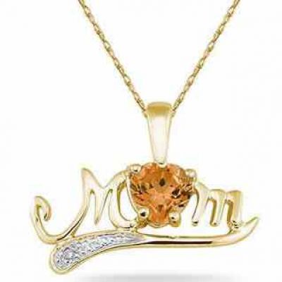 Citrine and Diamond MOM Necklace, 10K Yellow Gold -  - SPP3361CT