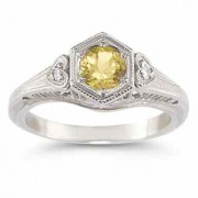 Citrine and White Topaz Heart Ring, .925 Sterling Silver