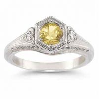 Citrine and Diamond Heart Ring in 14K White Gold