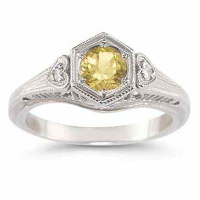 Citrine and Diamond Heart Ring in 14K White Gold -  - HGO-R95CTW